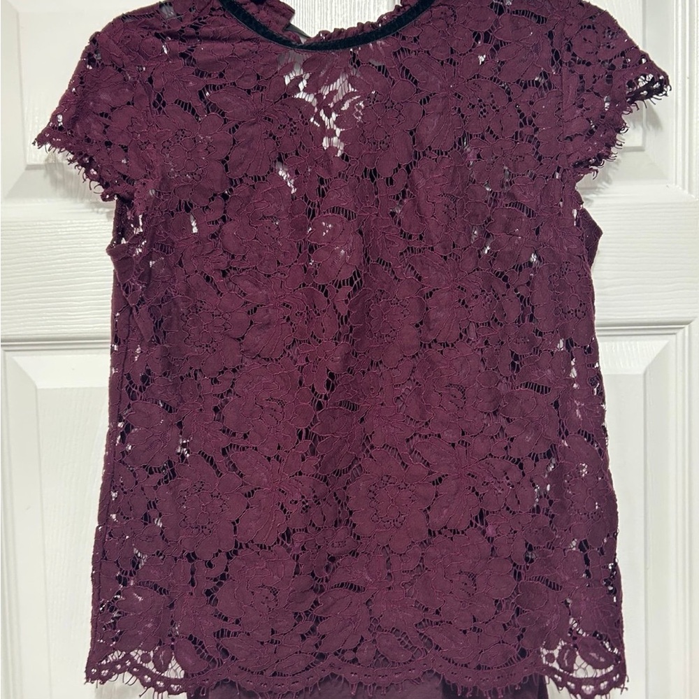 White House Black Market Floral Lace Cap-Sleeve Top - Deep Berry